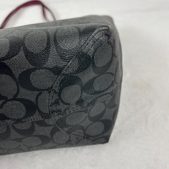 Coach Signature Canvas 5696 City Tote Bag In IM/Brown/Black Cherry-Large - Picture 11 of 16